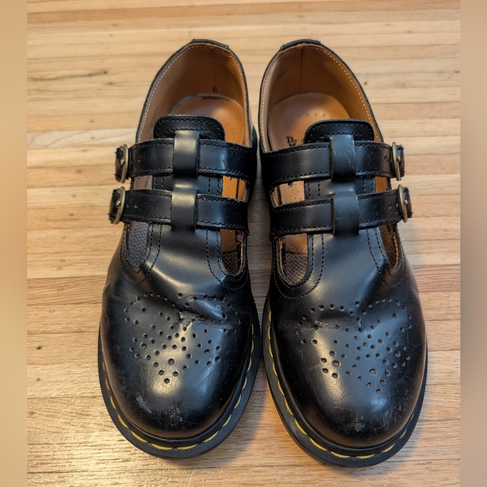 Dr. Martens 8065 Smooth Black Leather Mary Jane Shoes Size 8